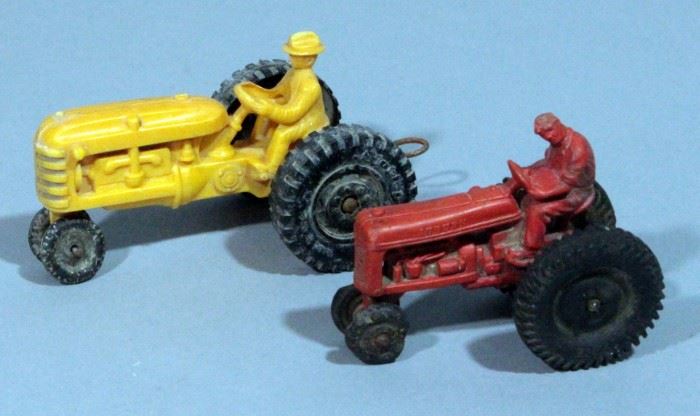 Hubley Kiddie Toy Hard Plastic Tractor And Auburn Red Rubber Tractor