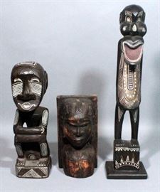 Female Face Bookend, Squatting Man And Standing Man African Statues