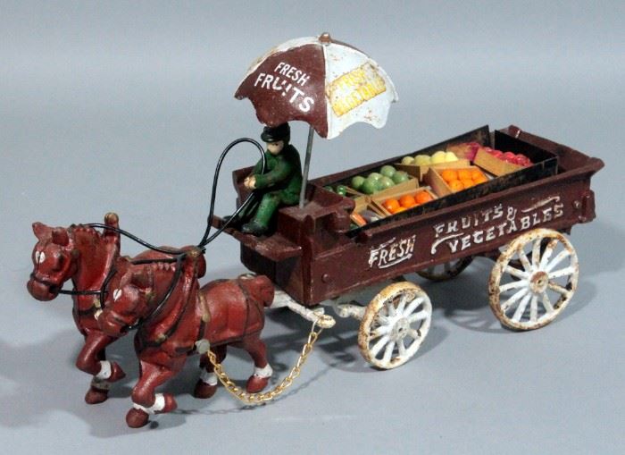 Reproduction Fruit & Veggie Horse Drawn Cart And Sunflower Door Stop