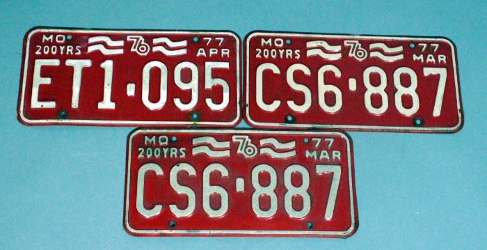Missouri 200 Years Memorial License Tags Qty 3, 77 March And April 77