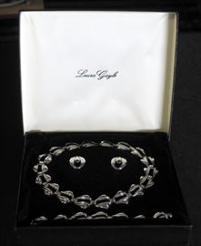 Laura Gayle Silver Tone Suite, Necklace, Bracelet And Clip On Earrings In Original Box