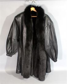 Black Leather Stroller W/Dyed Black Fox Tux Reverse To Dyed Sheared Mink, Includes Tag And Appraisal, Purchased From Alaskan Fur Company, Approx Size Medium Petite