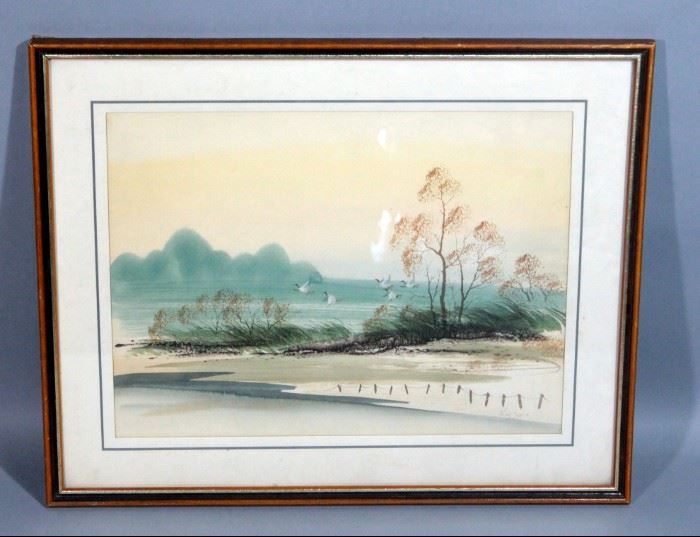 Beach Original Watercolor By Kay Joyce, Matted And Framed, 21" x 17"