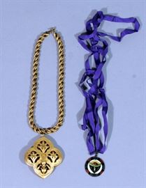 Royal Order Of Jesters 54 Medallion On Ribbon And Heavy Brass Chain With Medallion Marked Geoff