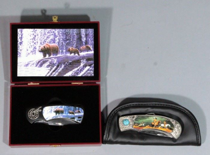 Museum Art Collectibles Knife in Zippered Case And Bear Picture Knife In Decorative Display Box