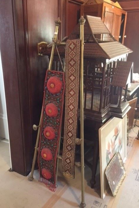 Asian & English (or American) beaded hangings on an antique brass easel in the dining room. 