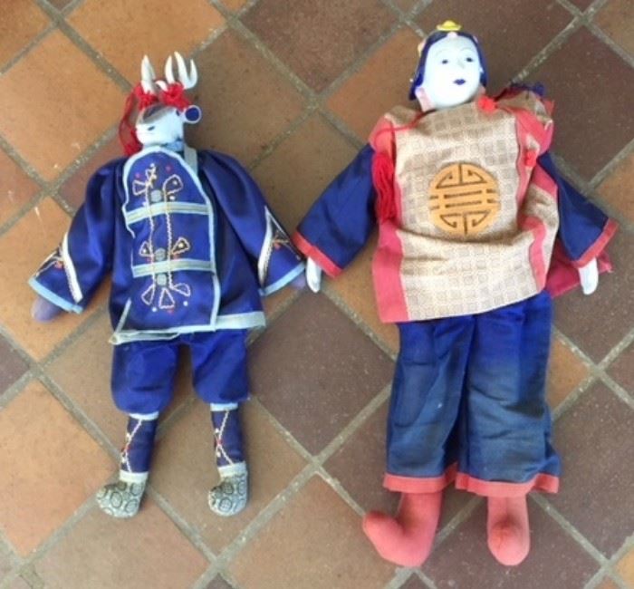 Two modern Chinese puppets with blue & white porcelain heads.  Living in the pink bedroom on the second floor.