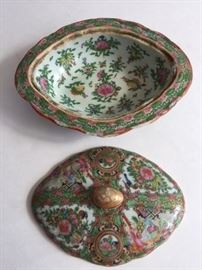 Antique Chinese Rose Medallion covered bowl. Chipped ...but still appealing.