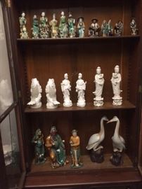 Chinese & Japanese ceramic and porcelain figurines. In the library. 