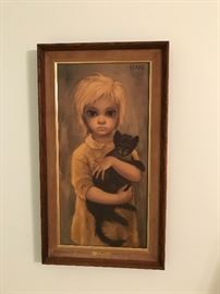 What a story!  Walter Keane is guilty of one of the greatest identity thefts ever when to sold his wife, Margaret's work as his very own and the craze for "Big Eyes" became all the rage in the 1960's.  This classic print is on hard board and framed.  