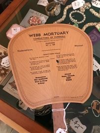 Fredericktown Memorabilia laces this sale, including this MINT Webb Mortuary Fan.  