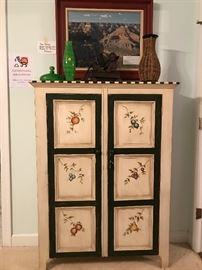 This fruit-decorated/pine painted reproduction Jelly Cupboard is so cool and a fine addition to any home.