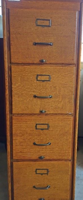 Vintage Tall Quarter Sawn Oak File Cabinet