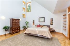 Rocke Bobois leather bed (king) and highboy dresser made from Olive wood