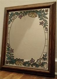 Framed faux stained glass mirror