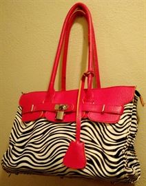 Hot pink and black/white stripe handbag 