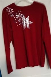 long sleeved cotton tee with silver holiday accents
