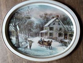 Pretty  Currier and Ives metal tray