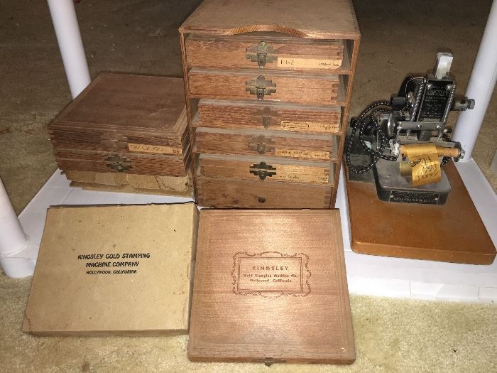 Antique Kingsley gold lettering machine. Letter stamps and gold paper