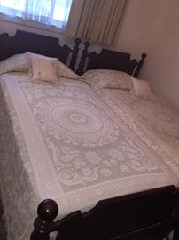 mint condition twin beds with matching Martha Washington spreads