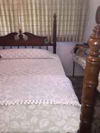 queen 4 poster bed (MINT!!) and can you see the crocheted spread and the TWO vintage chenille spreads with ball fringe