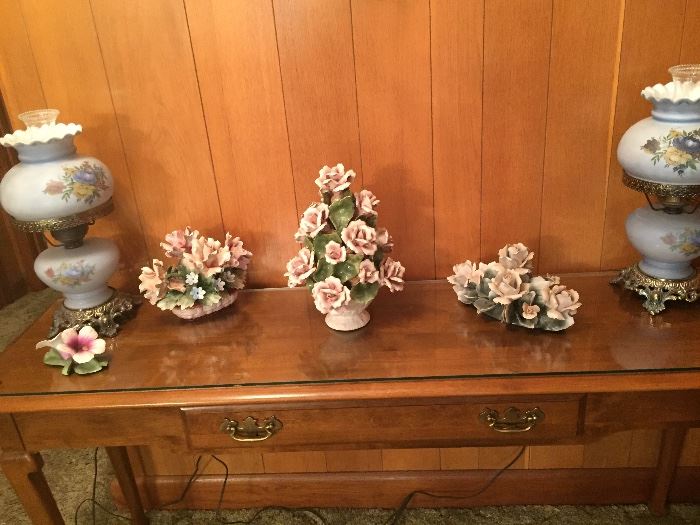 serving table and did I say we had Capodimonte porcelain flowers?