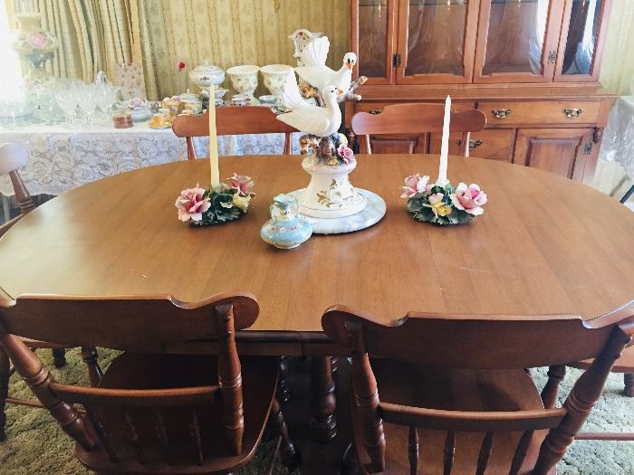 huge Capodimonte doves--dining table and chairs plus Maple lighted cabinet