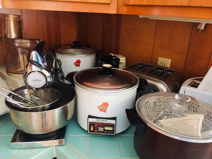 lots of small appliances including two Hitachi rice cookers