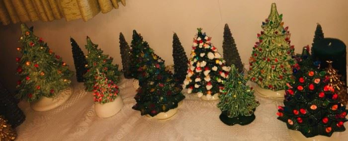 vintage light up ceramic christmas trees--10 of them