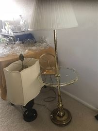 2 Retro lamps and a retro clock which has some value as a collectible.