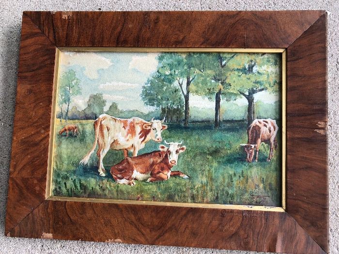 Original 1911 Cows Watercolor "Heyboer"