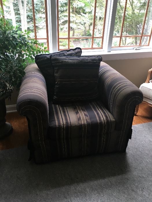 Brown striped chair, 41” wide, 27” tall