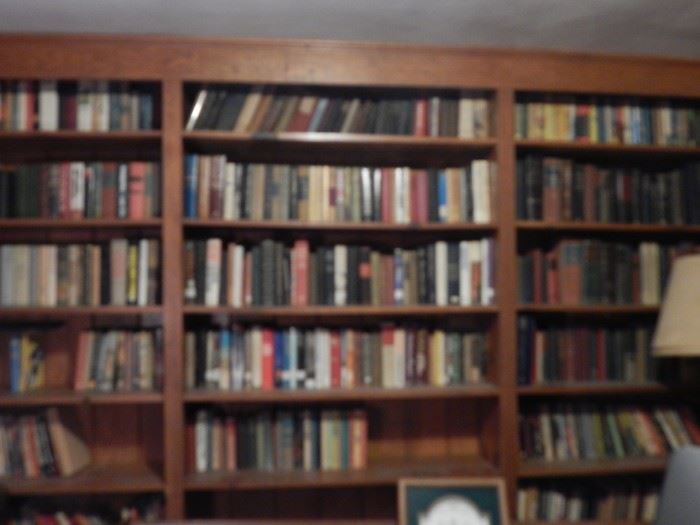 Lower level wall of books.