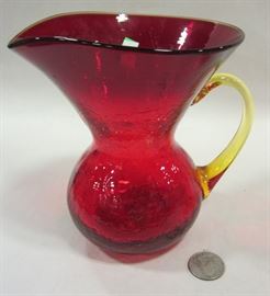 Crackle glass amberina pitcher