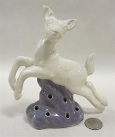 1950's pottery deer flower frog