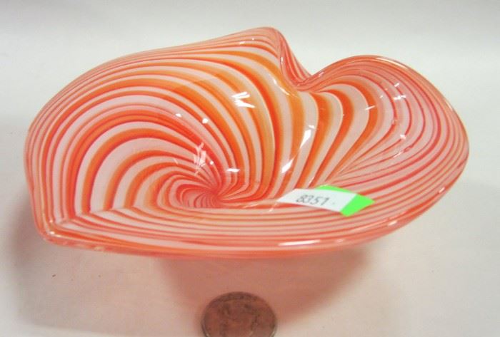 Modern orange striped art glass dish
