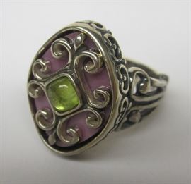 CAROLYN POLLACK STERLING RING WITH LAVENDER AND GREEN STONES SIZE 8 