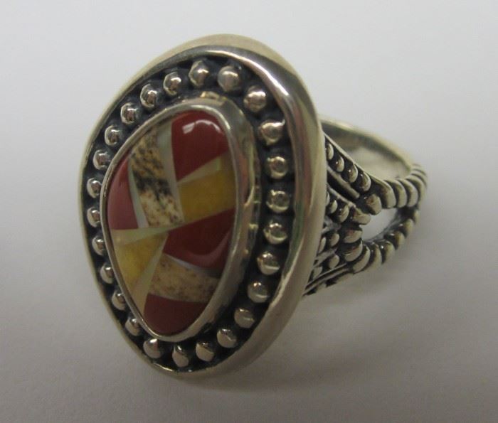  CAROLYN POLLACK STERLING SILVER RING WITH INLAID STONE SIZE 8 
