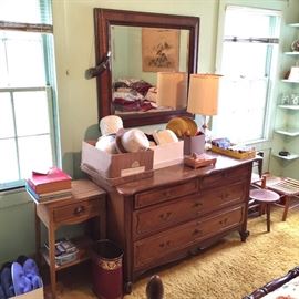 Large, vintage dresser, wall mirror, side table