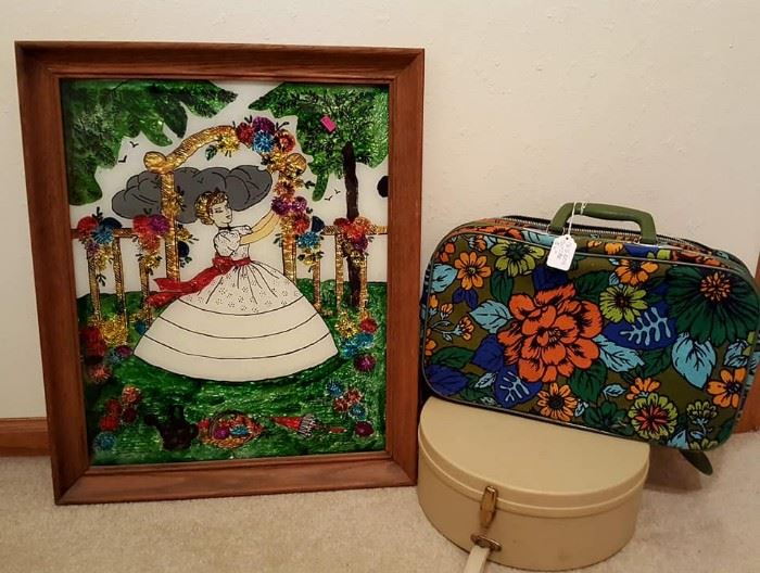 Vintage Suitcase & Hat Box, and Cinderella Art