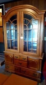 Beautiful solid oak hutch with interior lighting