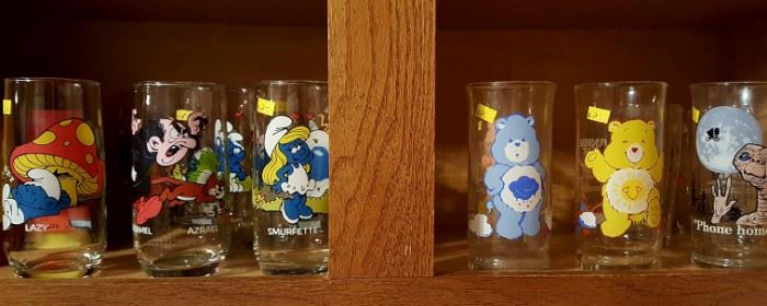 Smurfs and Care Bear collectible glasses.