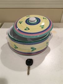 Hand made ceramic dish with lid.