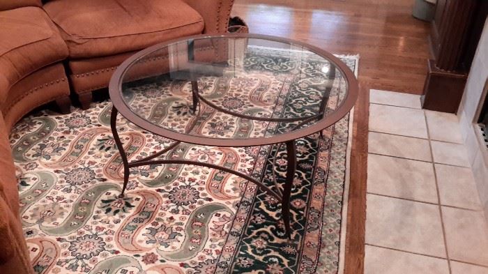 Metal coffee table with glass center. 3'5" round.