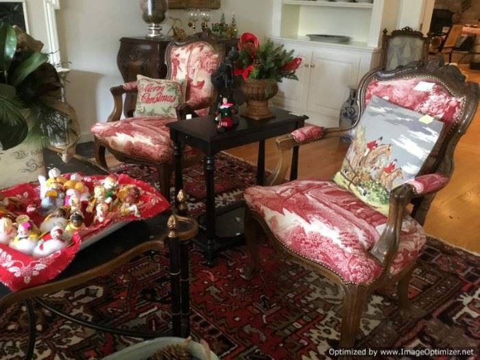 Red toile French chairs, Simpich cloud babies