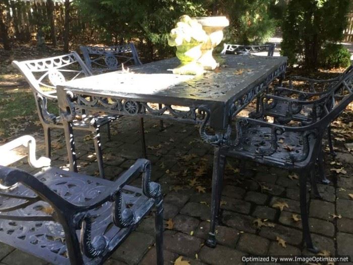 Renaissance style cast aluminum patio dining set