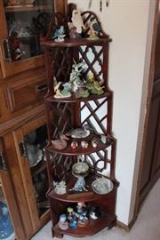 Decorative Corner Shelving with Porcelain Bird Collection