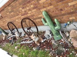 yard art- foxes and cacti