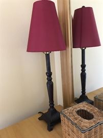 Small boudoir lamp with cranberry red shade. 