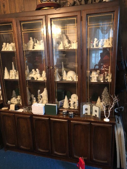 Mid Century China cabinet and Dept 56 Snowbabies